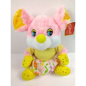 Pink Mouse Plush Stuffed Animal in Flower Dress w/ Sparkle feet, hands, ears 11"